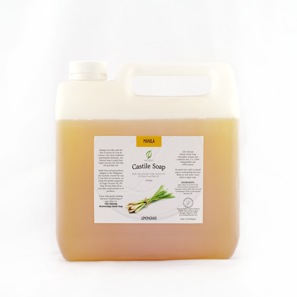 Lemongrass Manila Castile Soap bottle 1 gallon