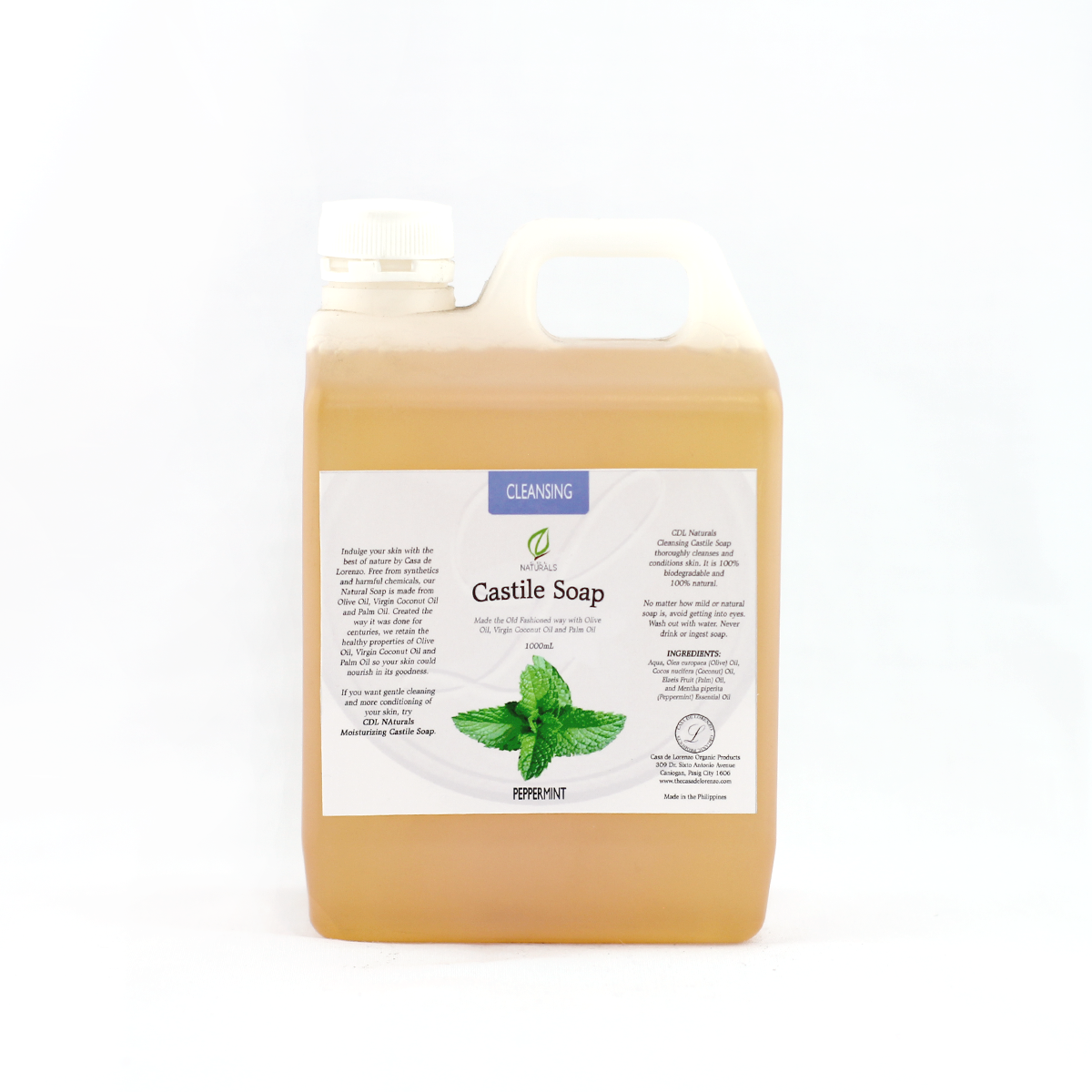 Peppermint Cleansing Castile Soap bottle 1000mL
